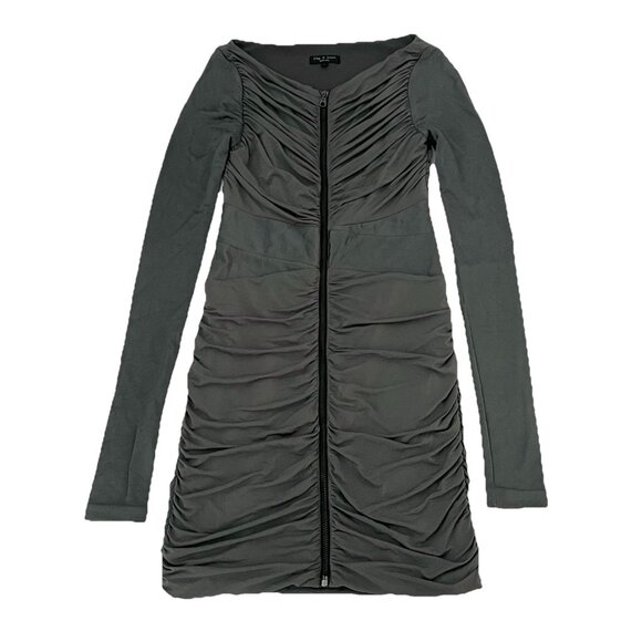 Rag & Bone Dark Gray Ruched Zip Front Bodycon Mini Dress Womens sz 2 Stretchy - Picture 1 of 4